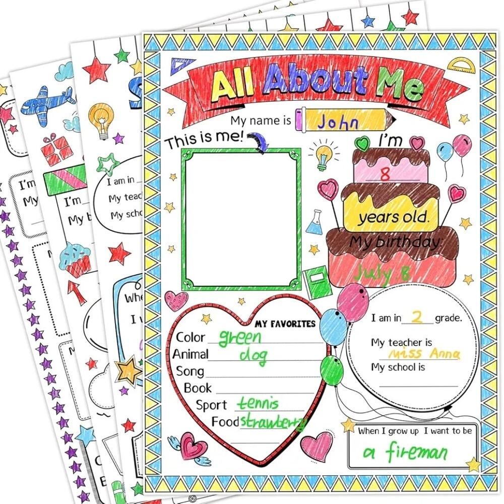 All About Me Posters Student 17" x 22" Large 28Pcs School Teacher Supplies s3